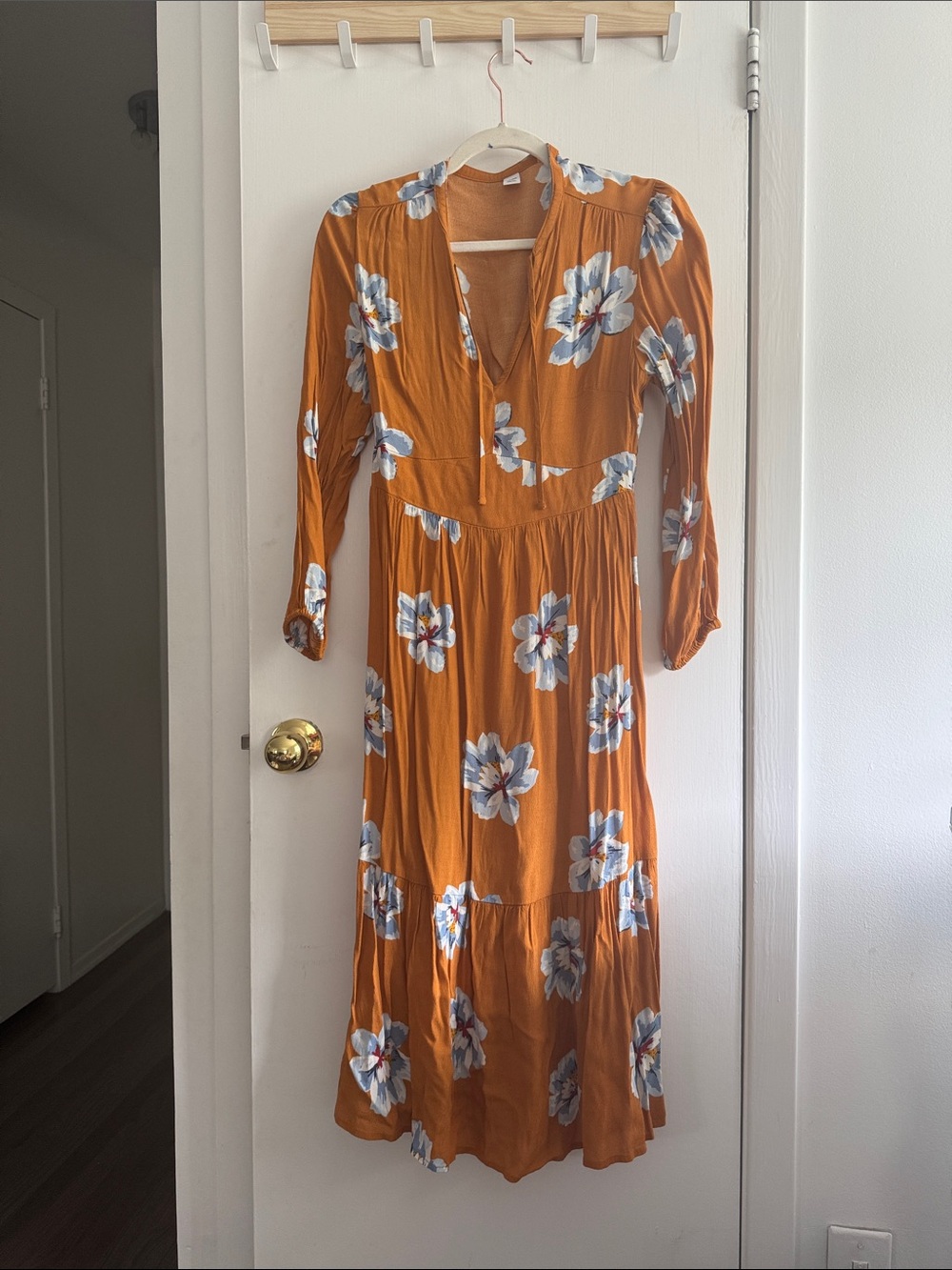 Old Navy Orange Floral Maxi Dress with Blue Accents